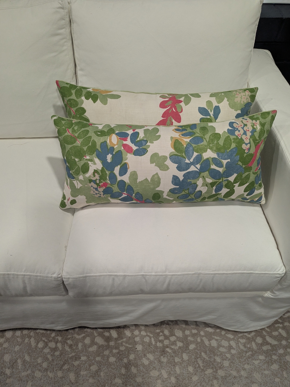 Floral Green and Blue Lumbar Pillow - Covers Only